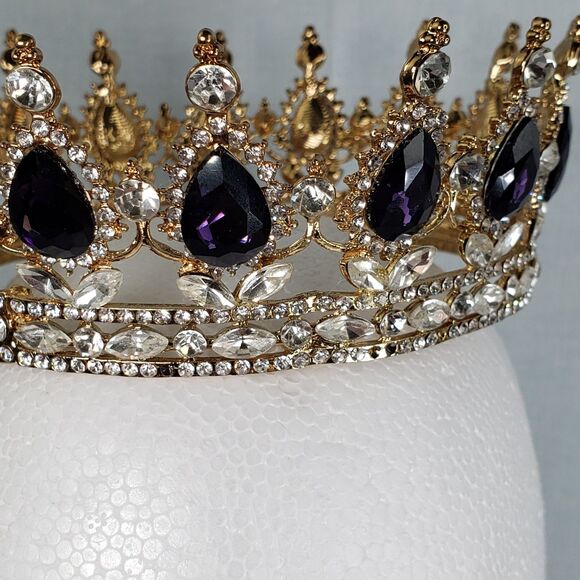 Signed K & K Luxury Retro Purple Crystal Bridal Crown Baroque Rhinestone Tiaras main image 12